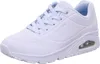 A white Skechers sneaker with blue accents is shown from the side against a white background. Produktbild-Vorschau