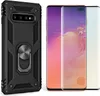 A black phone case with a ring stand is shown next to three smartphones. Anteprima dell’immagine prodotto