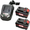 A black battery charger and two black batteries with red accents, all with 'X20V TEAM' branding, are displayed against a white background. Produktbild-Vorschau