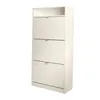 A tall, narrow, white shoe cabinet with three fluted drawers and gold handles is shown against a white background. Náhľad obrázku produktu