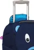 Close-up of a blue children's trolley suitcase with a bear face. Produktbild-Vorschau