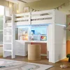 A child's bedroom featuring a white loft bed with a desk and storage underneath, decorated with colorful accents. Anteprima dell’immagine prodotto