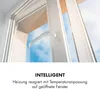 A close-up view of an open white window with a blue sky and clouds visible through it. The window handle is prominent. Text is overlaid at the bottom of the image. Produktbild-Vorschau