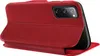 A red flip case for a smartphone is shown from a side angle, with the front cover partially open. Produktbild-Vorschau