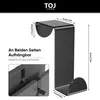 A black door hook with dimensions shown in centimeters and inches, along with a close-up view of the hook's design and German text describing its features. Produktbild-Vorschau