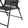 A close-up view of the lower half of a black folding garden chair, showing the legs and seat. Produktbild-Vorschau