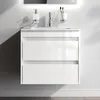 A white bathroom vanity with two drawers is mounted on a light gray wall. Produktbild-Vorschau