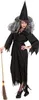 A woman dressed as a witch, holding a broomstick. Produktbild-Vorschau