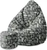 A beanbag chair and ottoman with a patterned fabric.