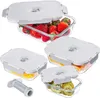 A set of four glass vacuum food storage containers filled with fruit, with a vacuum pump beside them. Anteprima dell’immagine prodotto