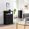 A staged interior shot of a bathroom or living room featuring dark wood storage furniture. Produktbild-Vorschau