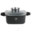 A square black pot with a glass lid and silver accents, placed on a white background. Produktbild-Vorschau