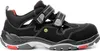 A side view of a black safety sandal with red and gray accents. Produktbild-Vorschau