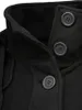 A close-up view of the collar and buttons of a black fleece jacket. Produktbild-Vorschau