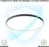 A round, flat LED ceiling light with a black frame is shown against a white background with abstract blue light effects and icons indicating dustproof and mosquito protection. Podgląd zdjęcia produktu