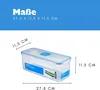 Product dimensions and a clear view of the storage container. Produktbild-Vorschau