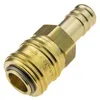 A close-up studio shot of a brass quick-release coupling with a hose barb. Anteprima dell’immagine prodotto