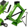A collage of images showing a green scissor jack and its accessories against a white background. Produktbild-Vorschau
