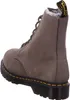 A rear-side view of a grey Dr. Martens boot with fur lining. Produktbild-Vorschau