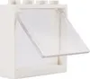 A white LEGO brick with a transparent hinged window, shown from a slightly elevated diagonal angle. Produktbild-Vorschau