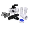A collection of plumbing fittings and accessories arranged on a white background. Produktbild-Vorschau