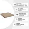 A beige lounge cushion is shown next to a series of marketing callouts describing its features. Produktbild-Vorschau