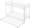 A white metal bunk bed with a pull-out trundle bed, shown from a slightly elevated side angle against a white background. Voir les images du produit