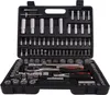 A black toolbox filled with various metal tools, including sockets, wrenches, and bits. Podgląd zdjęcia produktu