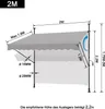 Diagram showing dimensions and recommended height for an awning. Náhľad obrázku produktu