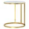 A round side table with a white marble-look top and a gold metal frame. Produktbild-Vorschau