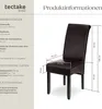 A product information sheet for a dining chair, showing dimensions and technical data. Produktbild-Vorschau