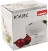 The image shows the retail packaging of a kitchen gadget, specifically a vegetable chopper, along with some of the ingredients it is designed to process. Náhled obrázku produktu