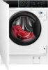 A front-on view of a white, built-in washing machine with its door slightly ajar, revealing a red garment inside. Náhled obrázku produktu
