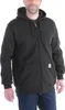 A man wearing a dark gray Carhartt zip-up hoodie and blue jeans, posing against a white background. Produktbild-Vorschau