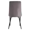 The back view of a gray upholstered dining chair with black metal legs, isolated on a white background. Náhľad obrázku produktu
