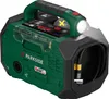 A green and black portable air compressor with a built-in flashlight and hose. Produktbild-Vorschau
