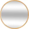 A round mirror with a wooden frame against a white background. Voir les images du produit
