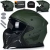 A collage of images showing a green modular motorcycle helmet and its accessories. Anteprima dell’immagine prodotto
