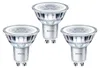 Three Philips LED spot bulbs arranged in a triangular formation against a white background. Produktbild-Vorschau