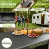 Collage showing a folding table in various settings: in a car trunk, on a terrace, in a garden with a caravan, and set up for a meal. Anteprima dell’immagine prodotto