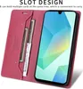 A red flip wallet phone case is open, showing the inside card slots and a phone screen. Produktbild-Vorschau