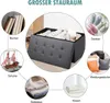 A collage of images showcasing the storage ottoman and various items that can be stored inside, such as books, toys, blankets, shoes, and clothing. Anteprima dell’immagine prodotto