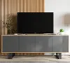 A TV stand with a television on top, placed in a room with wooden slat wall paneling. Produktbild-Vorschau