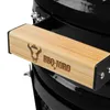 A close-up shot of a wooden handle with a logo and text on a black grill. Produktbild-Vorschau