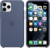 A product shot of an iPhone 11 Pro in a dark blue silicone case, shown from the back and front. Produktbild-Vorschau