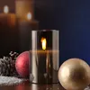 LED Kerze im Glas - Windlicht - Echtwachs - flackernde 3D Flamme - Timer - H: 12,5cm - rauchgrau Produktbild-Vorschau