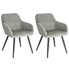 Two gray upholstered chairs with black metal legs on a white background.