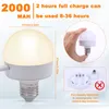 A product image showing a rechargeable light bulb with dimensions and feature callouts. Voir les images du produit