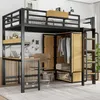 A loft bed with a desk and wardrobe integrated underneath. Produktbild-Vorschau
