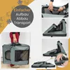 Collage of images showing a foldable dog crate, its assembly, and how it's carried. Produktbild-Vorschau